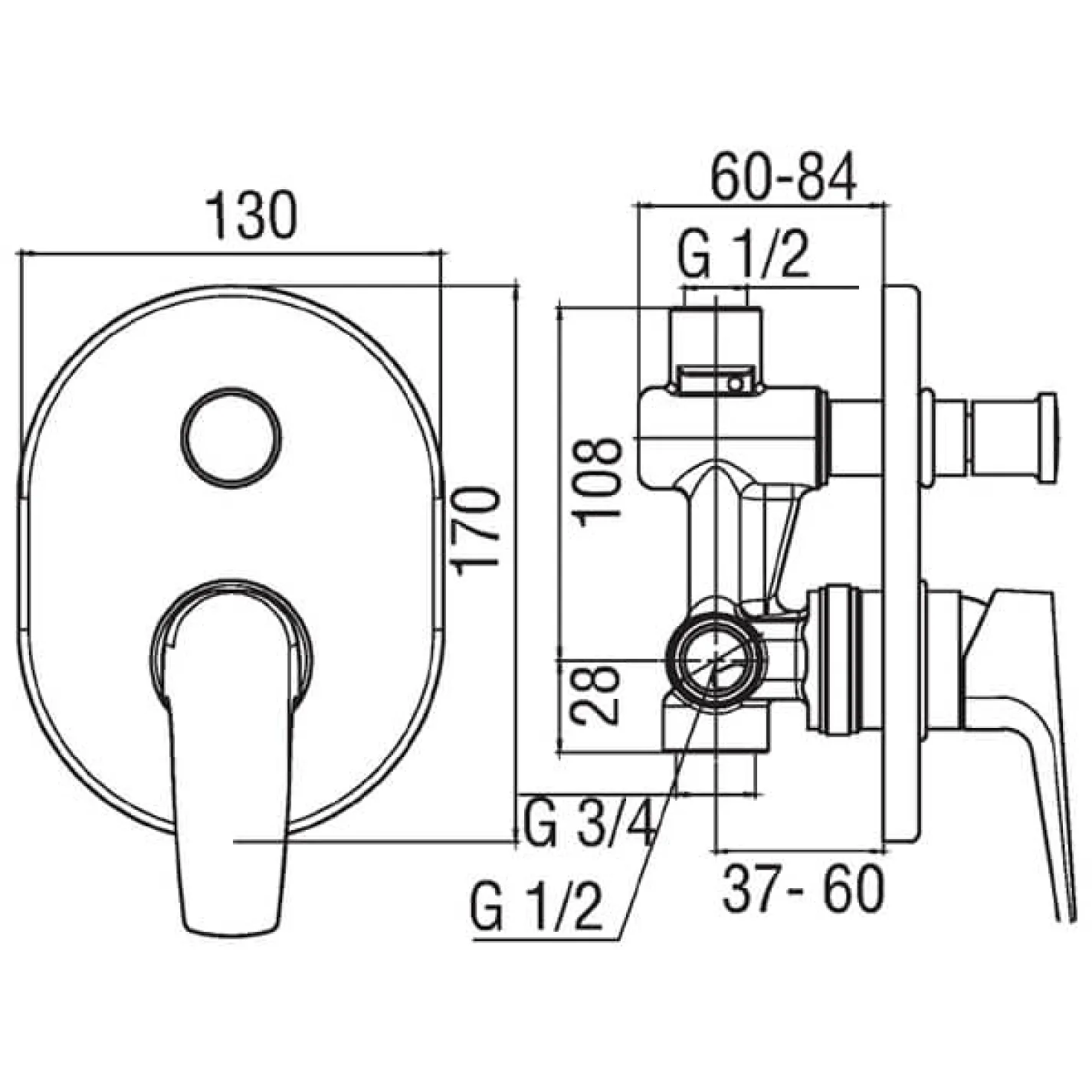 Смеситель для ванны Nobili NOBI NB84100CR внутренний - Фото 1