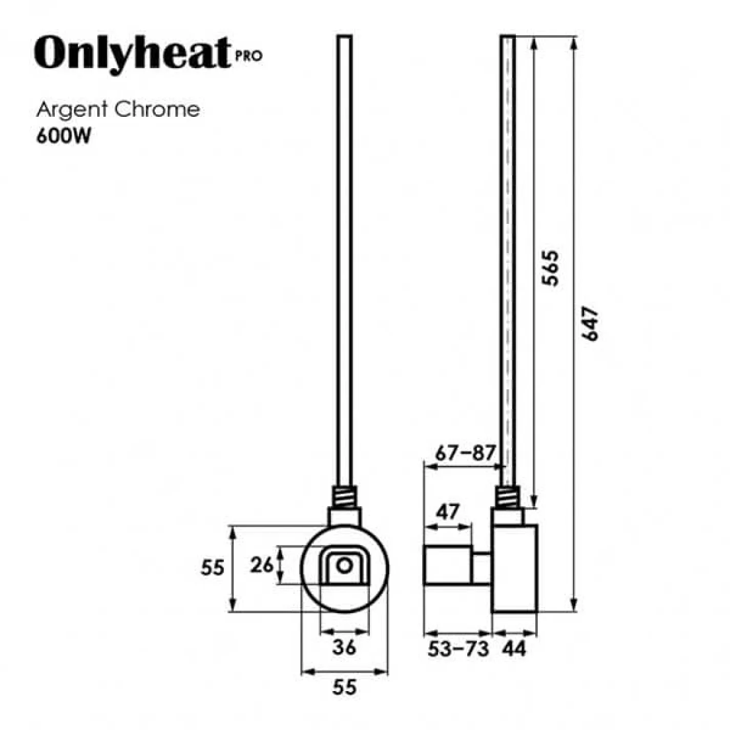 Тен для рушникосушки Onlyheat Argent Chrome Pro 0,6 кВт 1/2 з трійником прихований монтаж - Фото 3