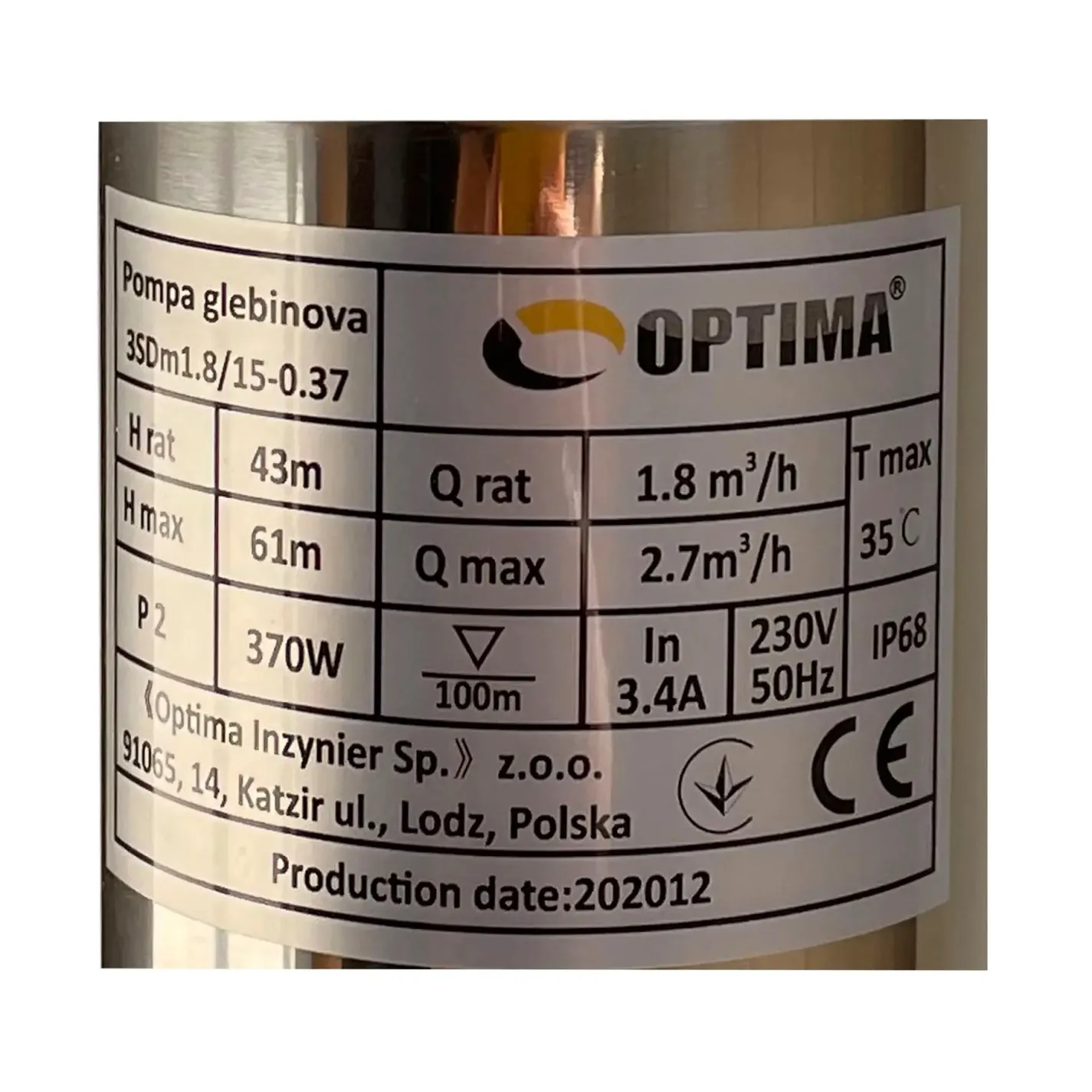 Скважинный насос Optima 3SDm1,8/15 0,37 кВт 61м + пульт + кабель 1,5м - Фото 1
