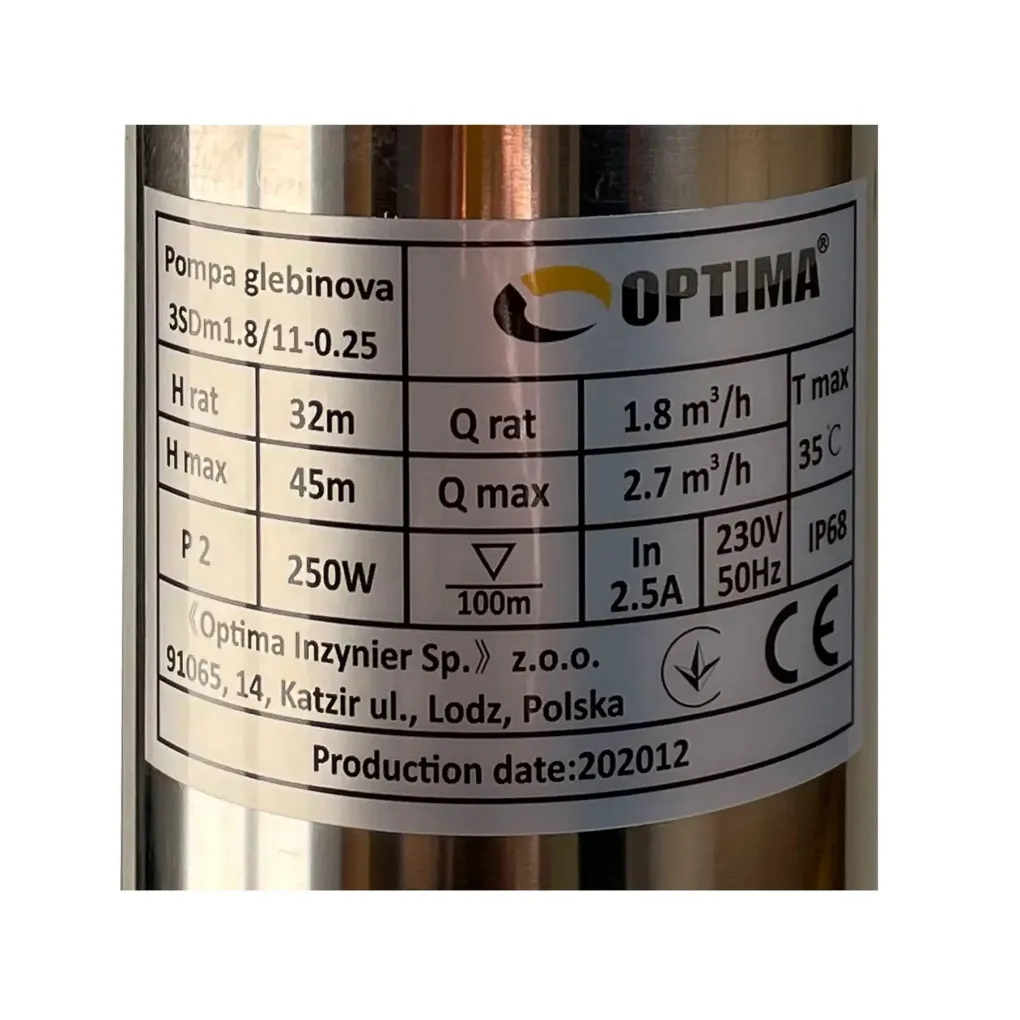 Скважинный насос Optima 3SDm1,8/11 0,25 кВт 45м + пульт + кабель 1,5м- Фото 4