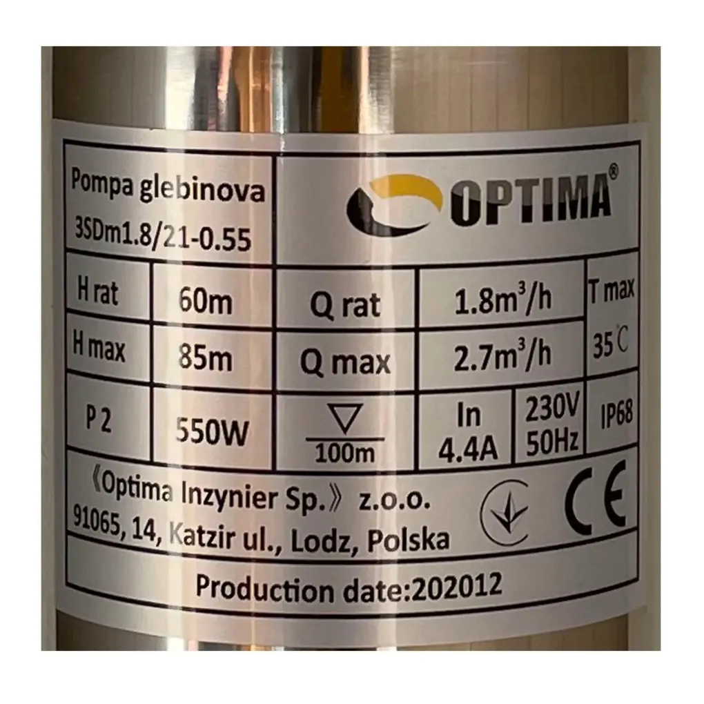Скважинный насос Optima 3SDm1,8/21 0,55 кВт 85м + пульт + кабель 1,5м- Фото 2