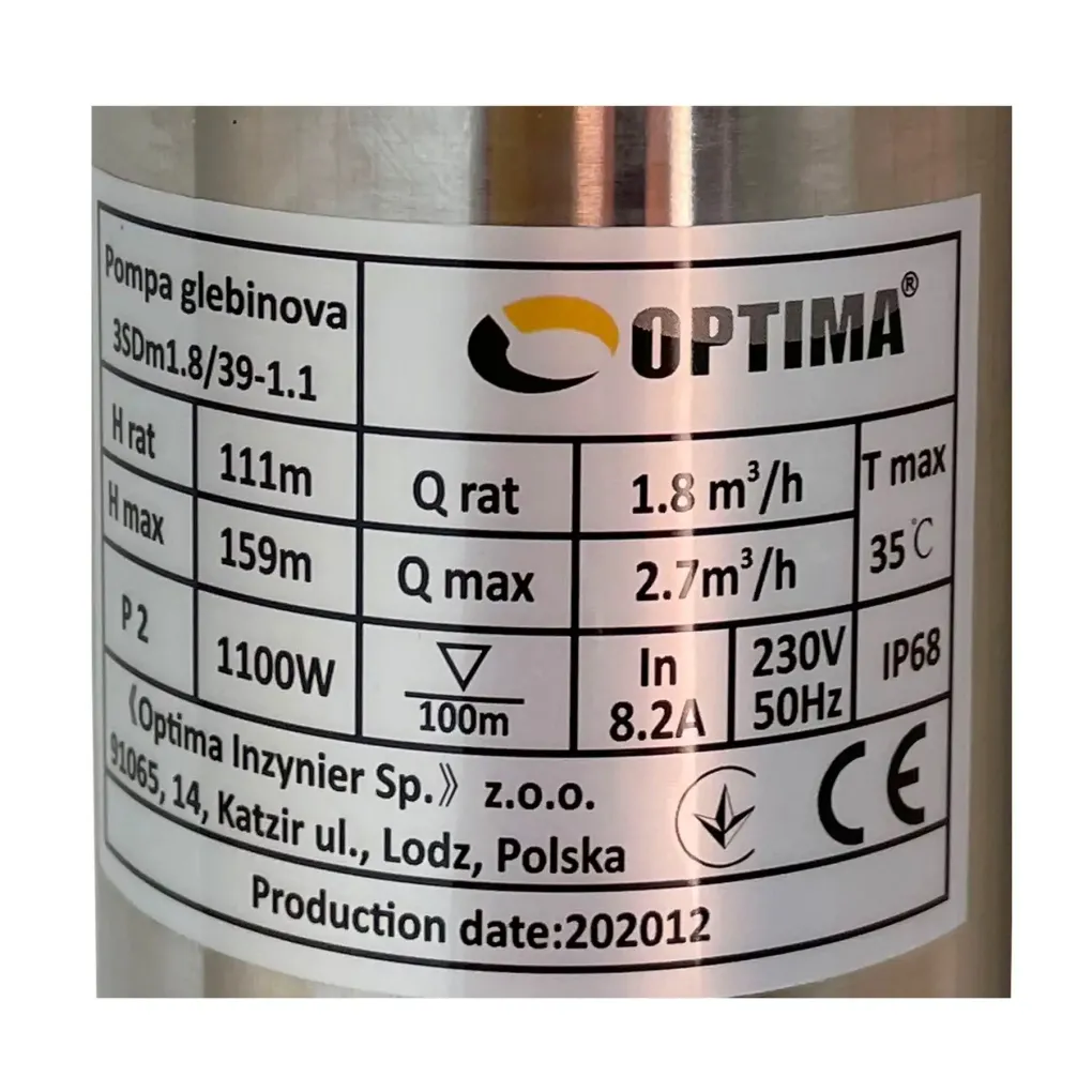 Скважинный насос Optima 3SDm1,8/39 1,1 кВт 159м + пульт + кабель 1,5м- Фото 2