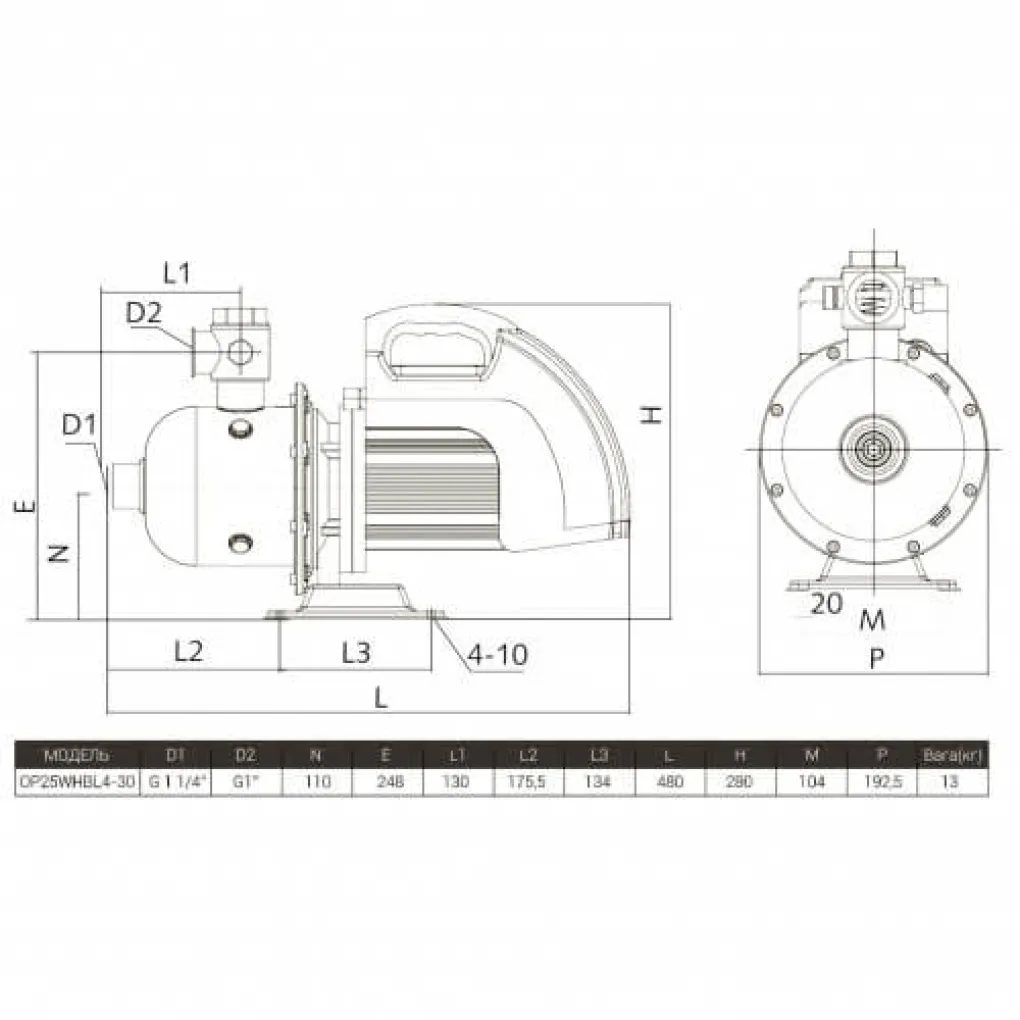 Насосная станция Optima PRIME OP25WHBL4-30- Фото 4