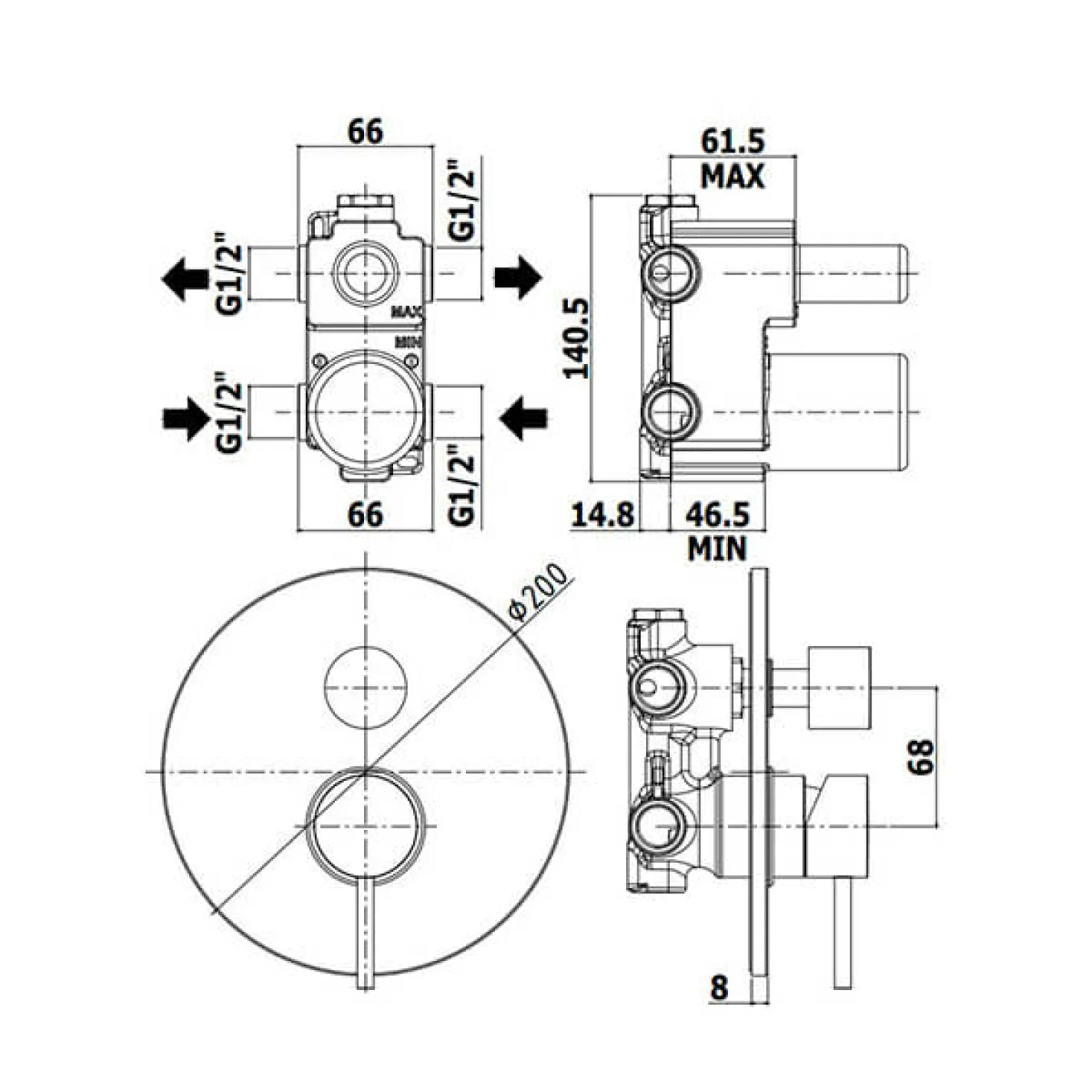 Змішувач для душу Paffoni Light LIG 018 NO прихованого монтажу на 2 споживача чорний матовий - Фото 1