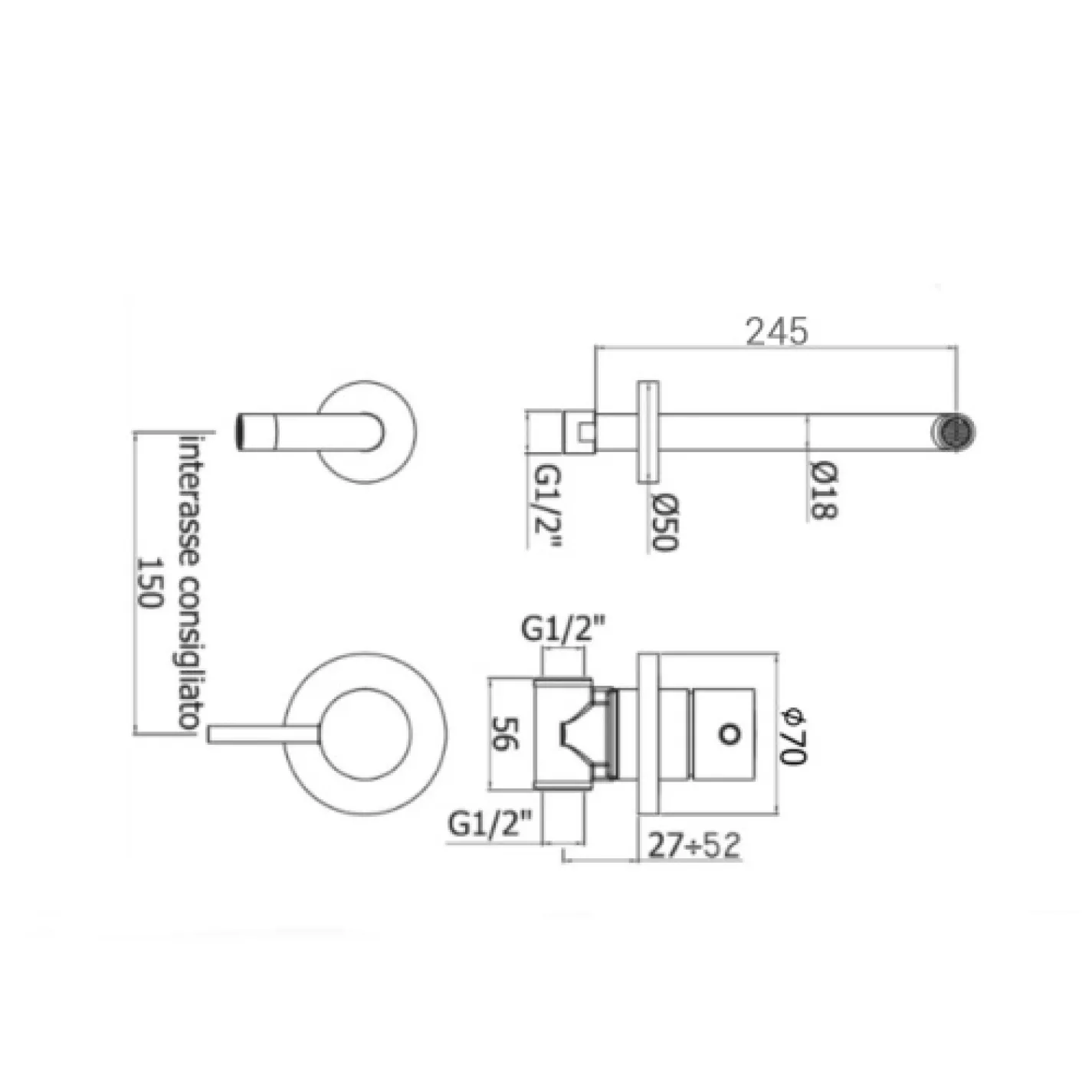 Змішувач для умивальника прихований Paffoni Light LIG 007 BO 70 Bianco Opaco - Фото 1