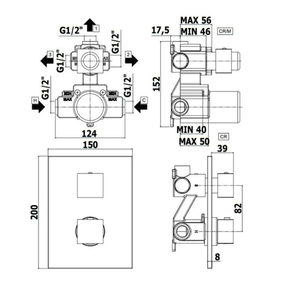 Термостатический смеситель для душа Paffoni Level на 3 потребителя сталь (LEQ519ST-M)- Фото 3