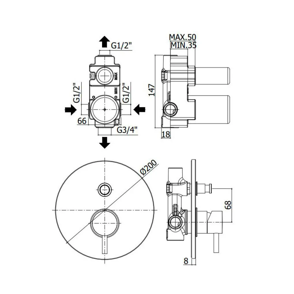 Смеситель для душа Paffoni Light на 2 потребителя Mercury Grey серый (LIG015MG)- Фото 2