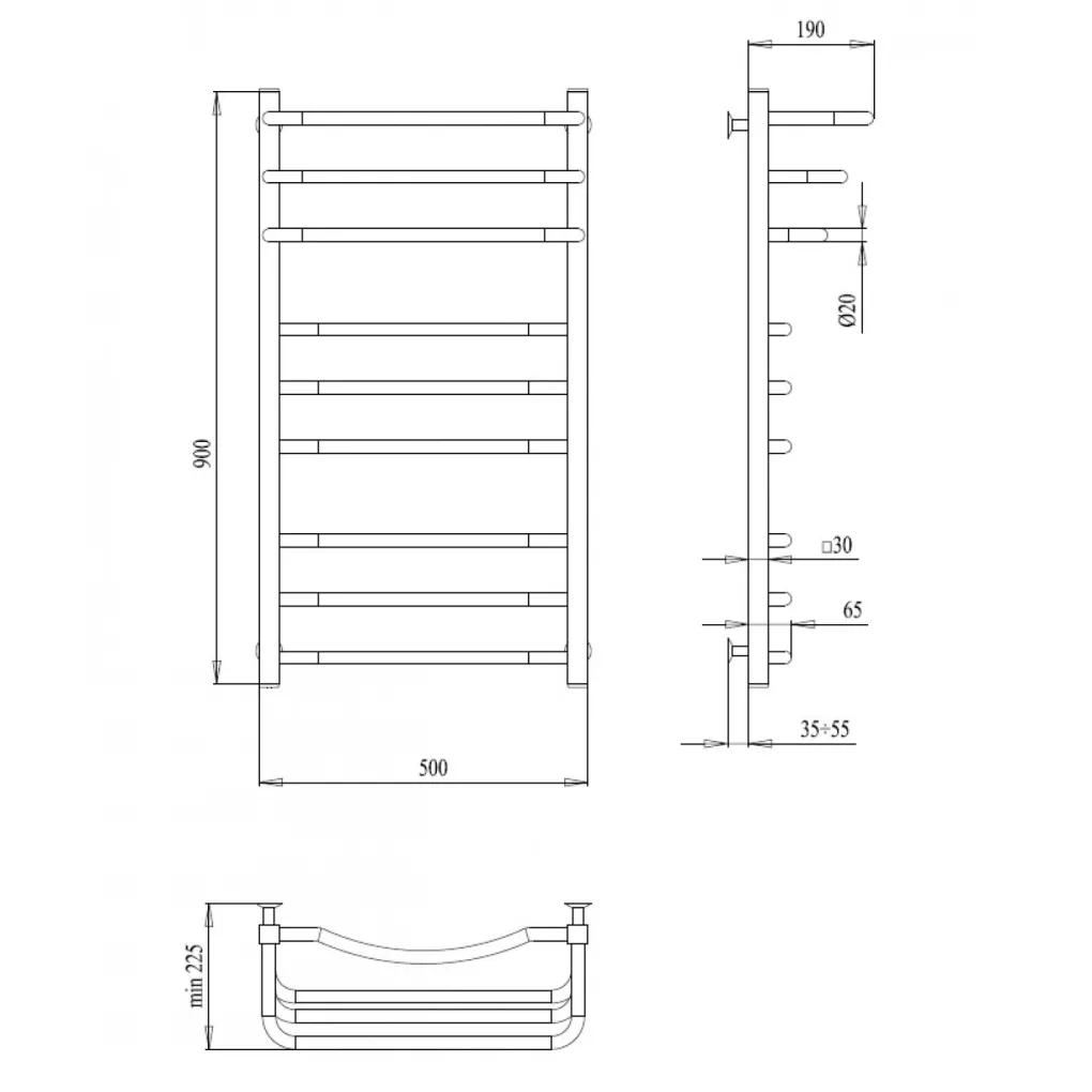 Електрична рушникосушка Paladii Антей електро 900х500х9 L (АНе201РL)- Фото 2