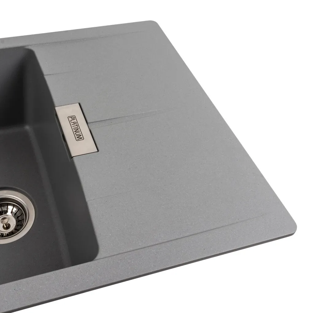 Гранітна мийка для кухні Platinum 6250 Zirkone, матовий сірий металік- Фото 4