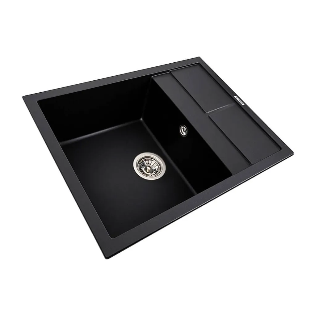 Гранітна мийка для кухні Platinum 6550 Lotos, матовий чорний- Фото 2