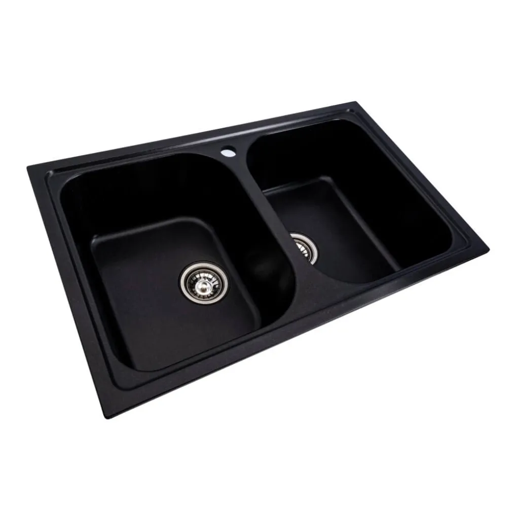 Гранітна мийка для кухні Platinum 7950 Equatoria, глянець, чорний металік- Фото 2