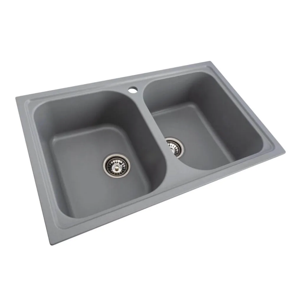 Гранітна мийка для кухні Platinum 7950 Equatoria, глянець, сірий металік- Фото 2