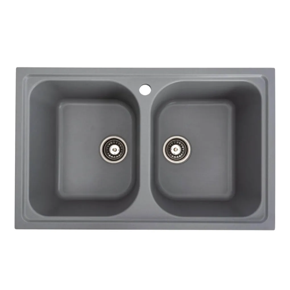 Гранітна мийка для кухні Platinum 7950 Equatoria, глянець, сірий металік- Фото 1