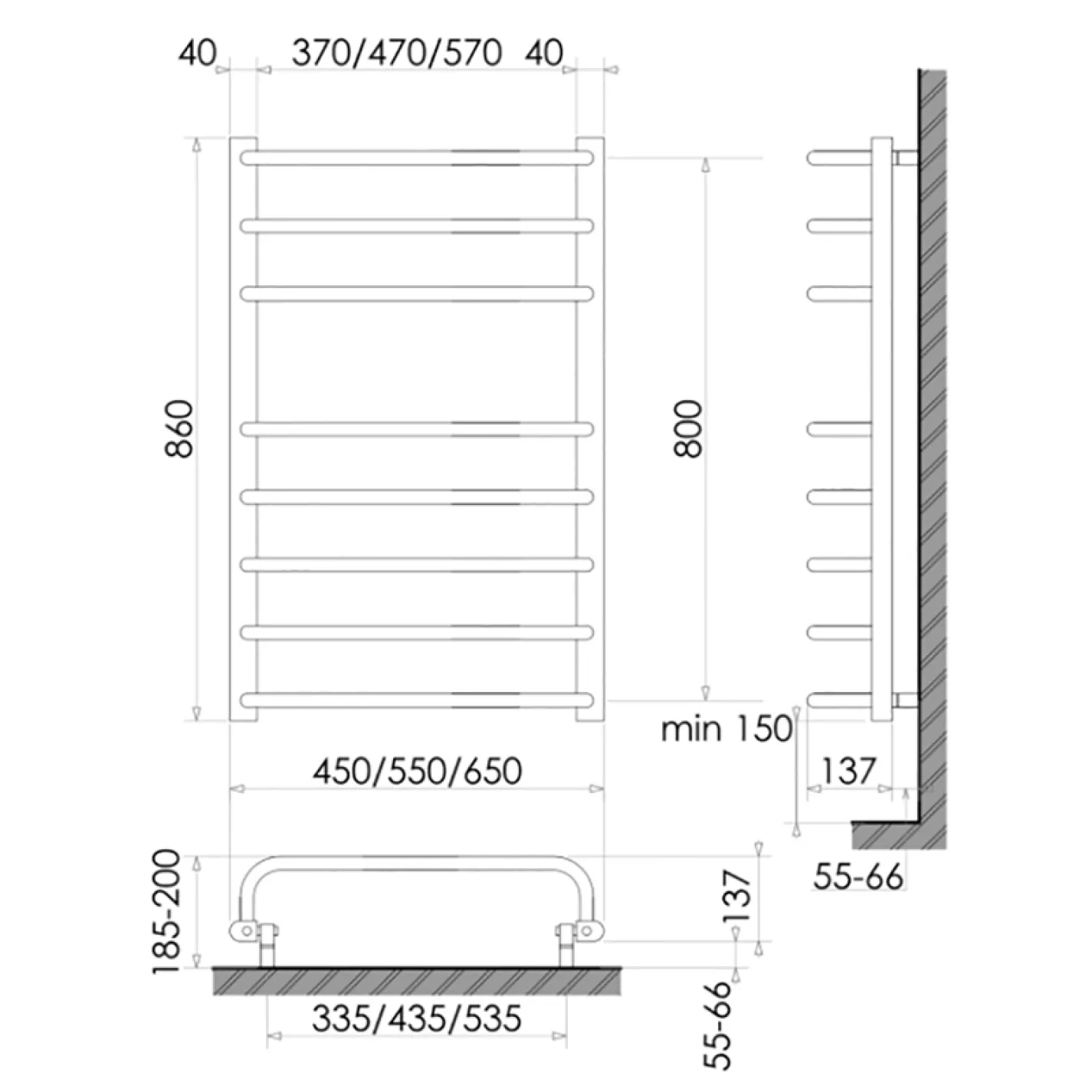 Електрична рушникосушка сухого типу Polywarm EU8/65 Sensor Wi-Fi 860х650, чорний - Фото 1