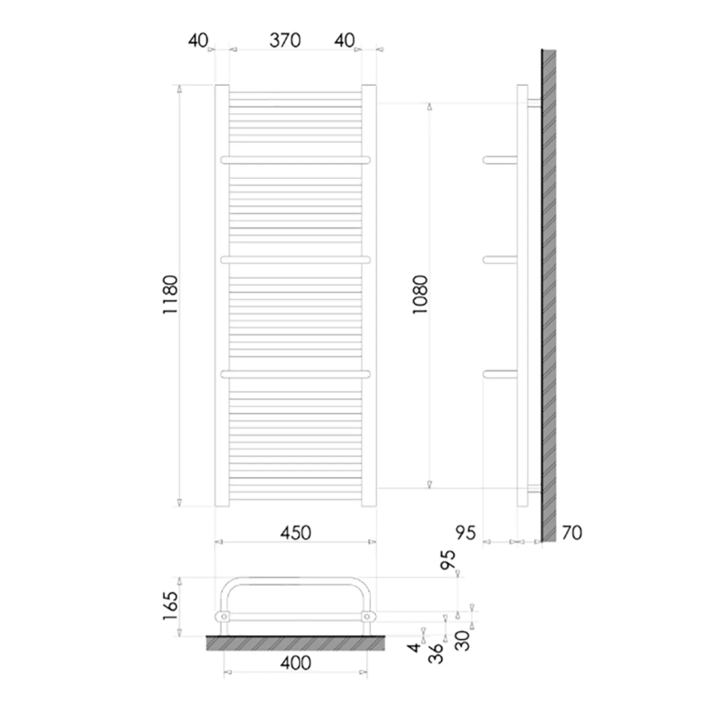 Водяна рушникосушка Polywarm WD26/45 1180x450 - Фото 1