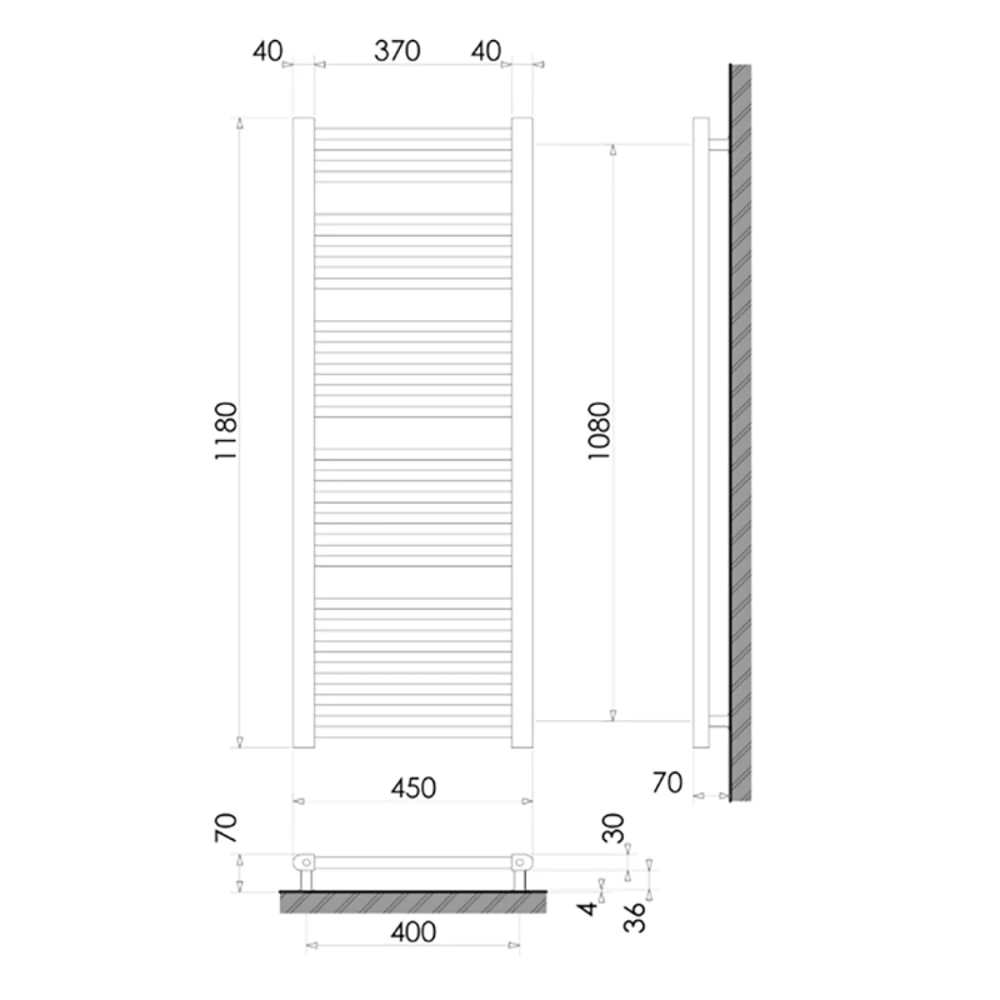 Водяна рушникосушка Polywarm WR25/45 1180x450 - Фото 1