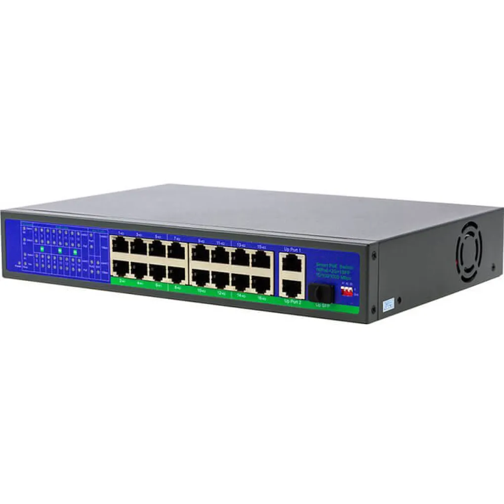 PoE комутатор PowerPlant 16ch 100Mbps+2+1G uplink- Фото 2