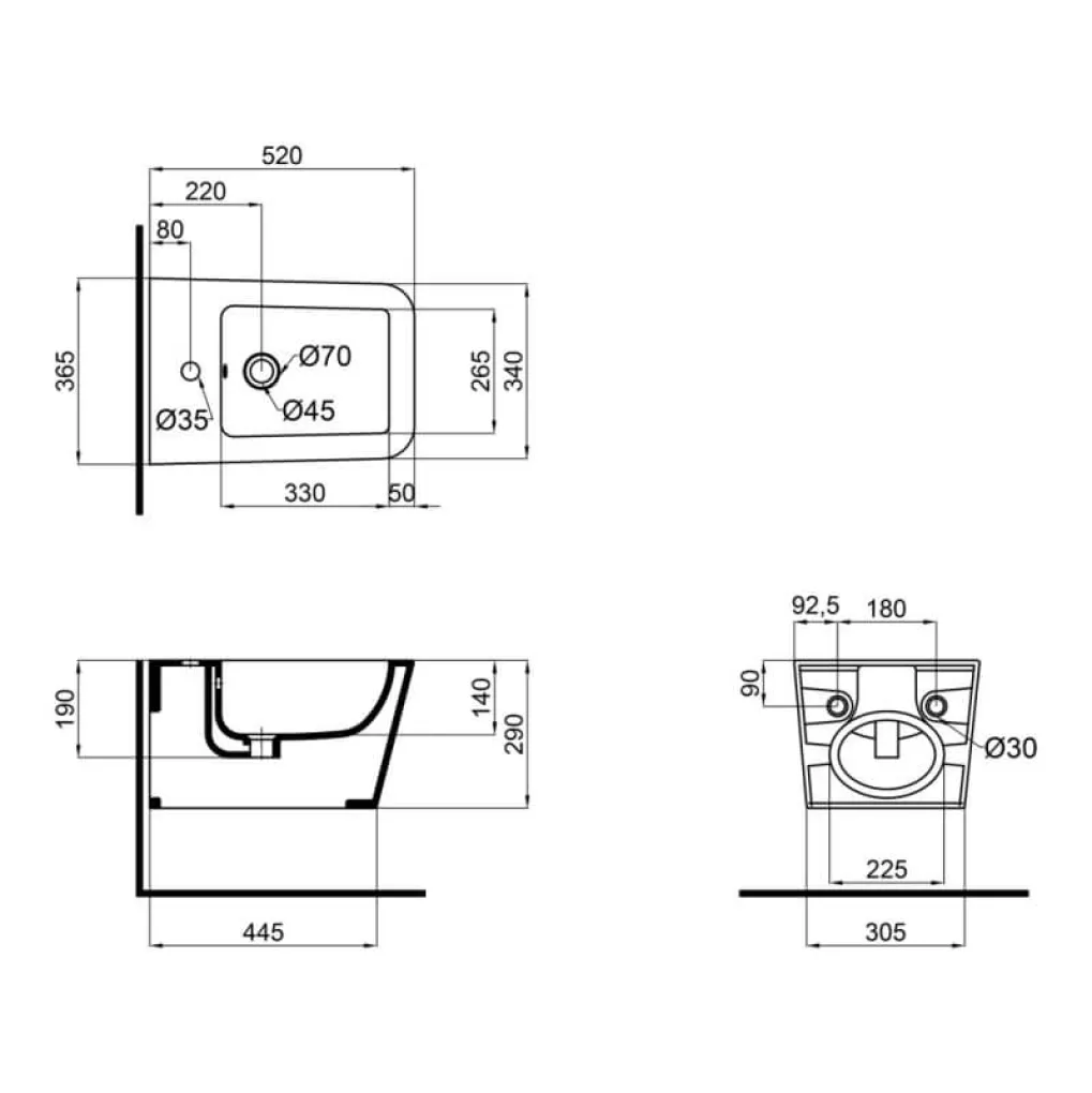 Подвесное биде Qtap Crow 520х360х290 White (QT05555370W)- Фото 2