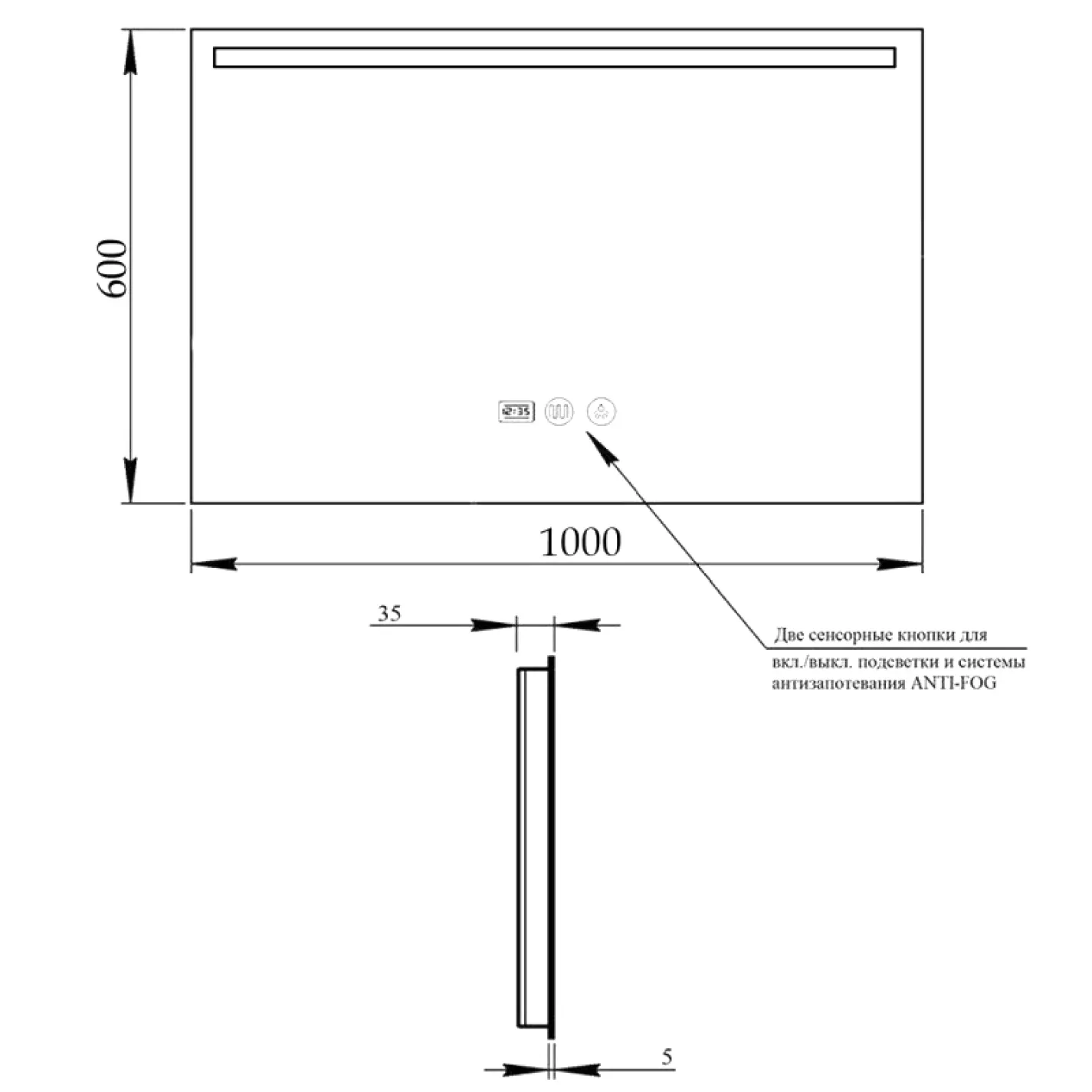 Дзеркало Qtap Mideya 1000х600 (DC-F609), з LED-підсвічуванням та антизапотіванням (QT2078F609W) - Фото 2