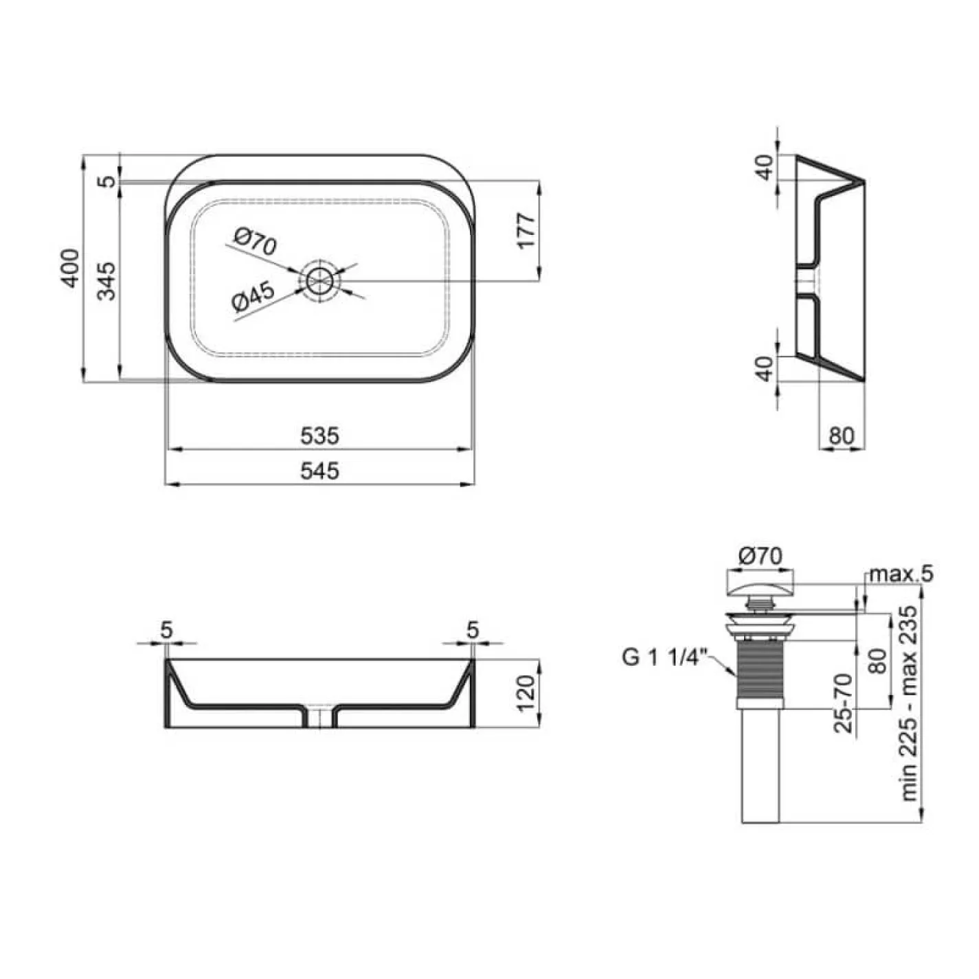 Раковина накладна прамокутна Qtap Scorpio 550х390х120 мм Matt Black + Донний клапан PU03 - Фото 3