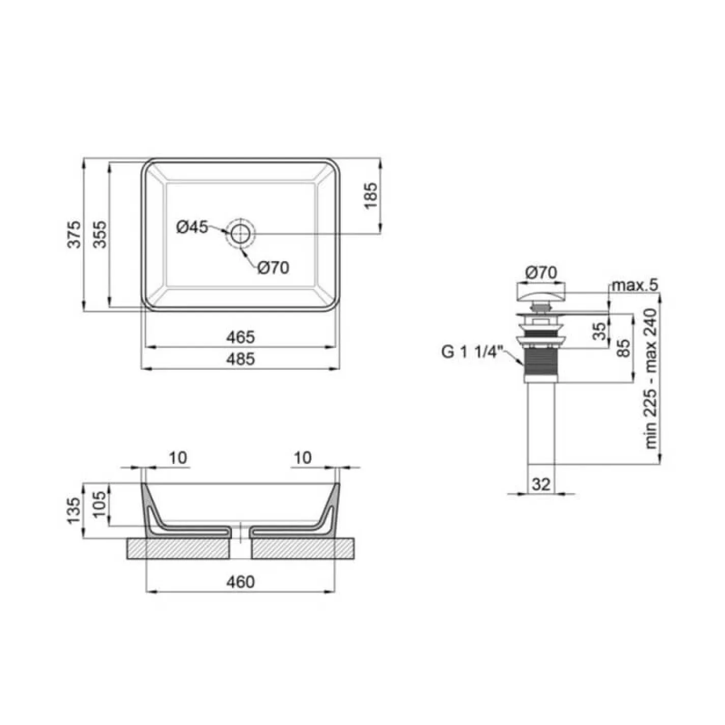 Раковина накладна прамокутна Qtap Tern 475х370х140 мм Matt Black + Донний клапан PU03 - Фото 3