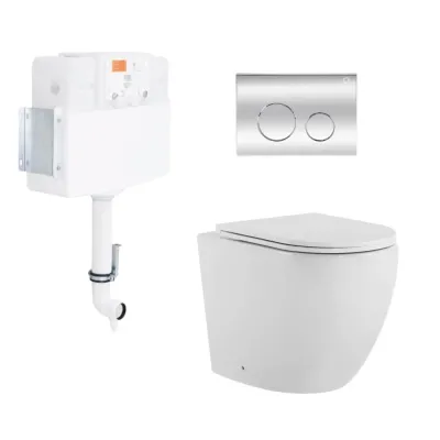 Напольный унитаз Qtap Robin Ultra Quiet + бачок скрытого монтажа с сиденьем и круглой клавишей смыва (хром)