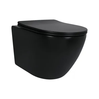 Унитаз подвесной Qtap Robin New безободковый с сиденьем Soft-close черный матовый (QT13332381АSMB)
