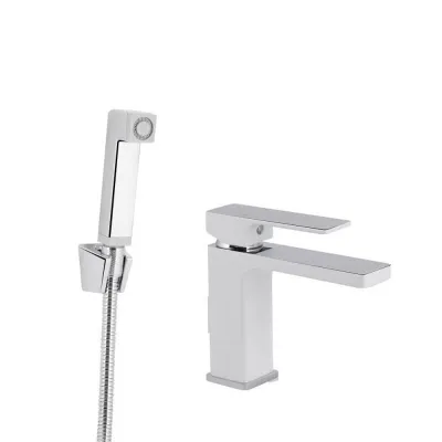 Змішувач для раковини Qtap Gemini з гігієнічним душем Chrome/White (QTGEM272CRW45691)