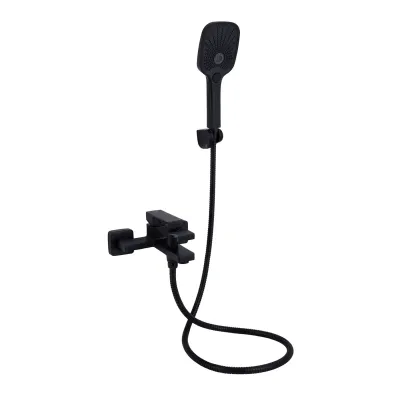 Смеситель для ванны Qtap Gemini с душевым гарнитуром черный матовый (QTGEM259BLM45682)