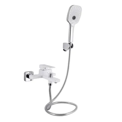 Змішувач для ванни Qtap Gemini з душовим гарнітуром хром/білий (QTGEM259CRW45683)