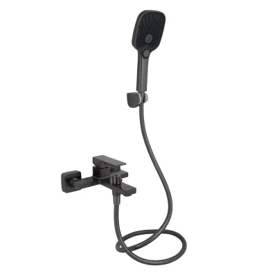 Смеситель для ванны Qtap Gemini с душевым гарнитуром оружейная сталь (QTGEM259GMB45684)