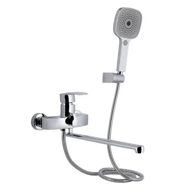 Змішувач для ванни Qtap Swan Eco з довгим виливом з душовим гарнітуром хром (QTSWA2601CRM45533)