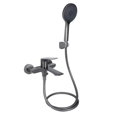 Смеситель для ванны Qtap Vlasta New с душевым гарнитуром вооруженная сталь (QTVLA259GMB45643)