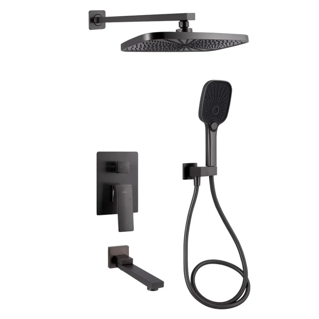 Душевая система Qtap Gemini скрытого монтажа, Gunmetal Black PVD (QTGEM114GMB45704)- Фото 1