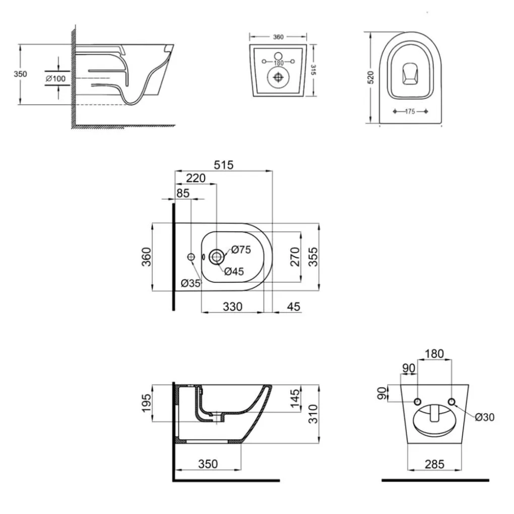 Комплект Qtap Jay 2 в 1 Унитаз подвесной Rimless и биде подвесное (QT07335176W47433)- Фото 2