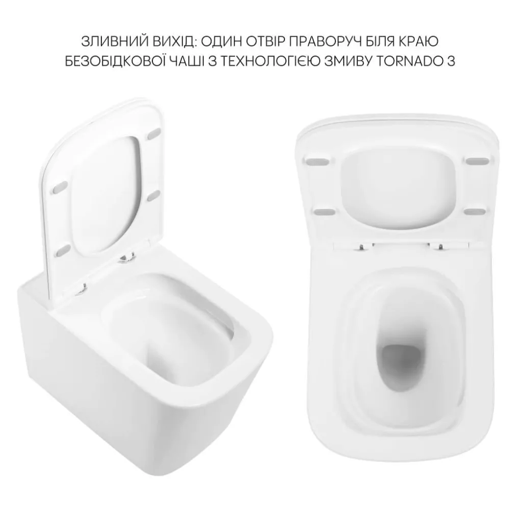 Підлоговий унітаз Qtap Tern Ultra Quiet + бачок прихованого монтажу з сидінням та круглою клавішою змиву (хром)- Фото 3