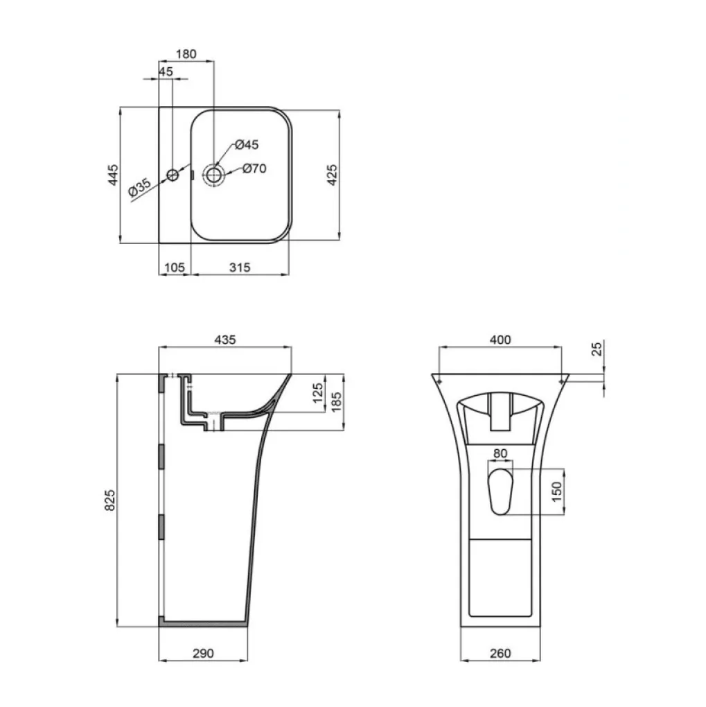 Раковина для підлоги моноблок Qtap Crow 450x435x835 білий (QT0511G315WN)- Фото 4