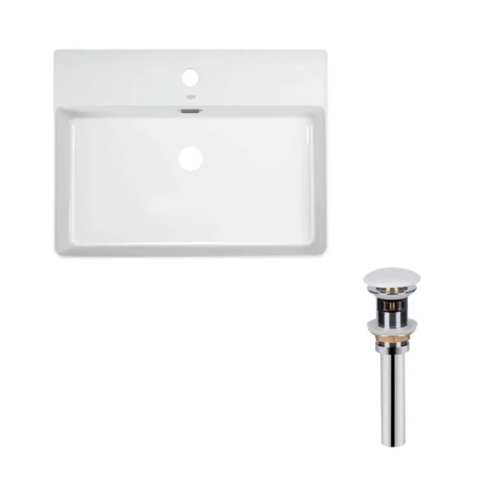 Раковина підвісна прамокутна Qtap Nando LT 595х440х130 мм White + Донний клапан PU02O- Фото 1