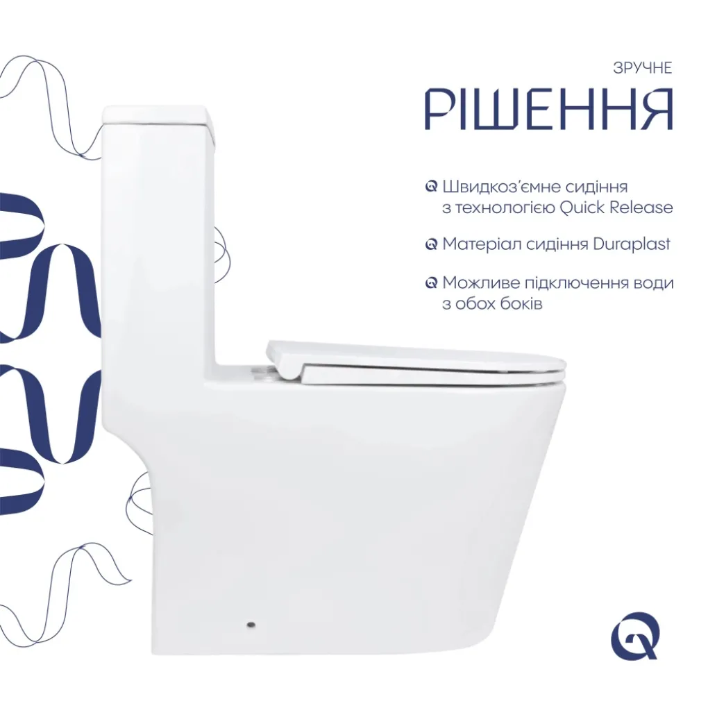 Унітаз-моноблок Qtap Kolibri безобідковий з сидінням Soft-close білий (QT10226380W)- Фото 3