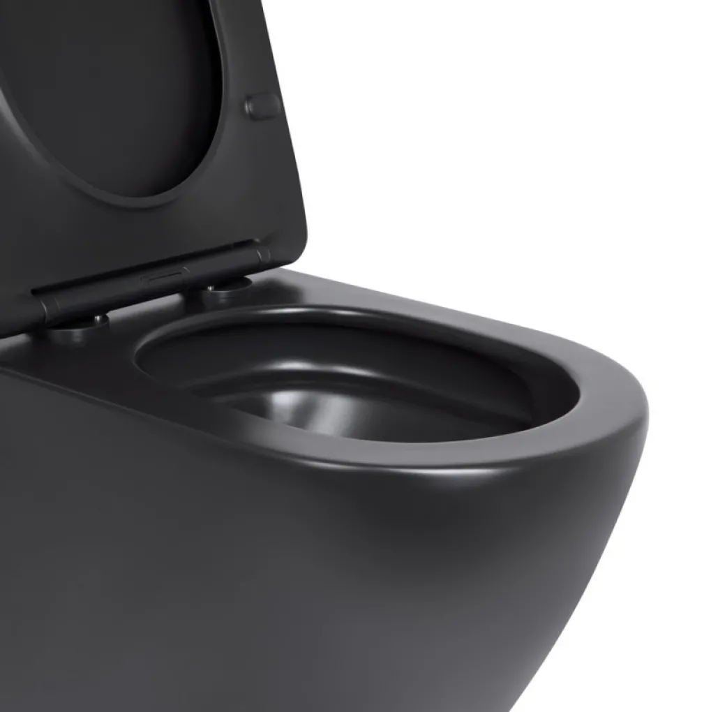 Унитаз подвесной Qtap Robin New безободковый с сиденьем Soft-close черный матовый (QT13332381АSMB)- Фото 2