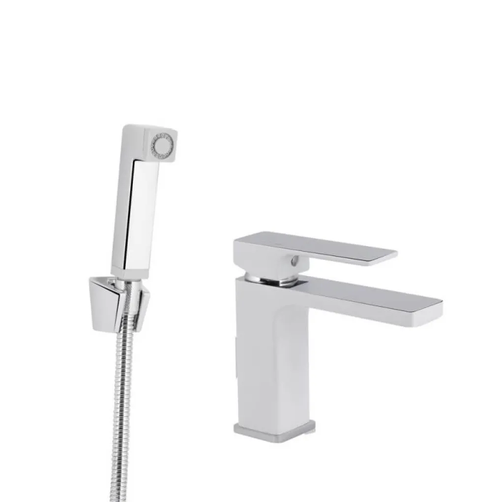 Смеситель для раковины Qtap Gemini с гигиеническим душем Chrome/White (QTGEM272CRW45691)- Фото 1