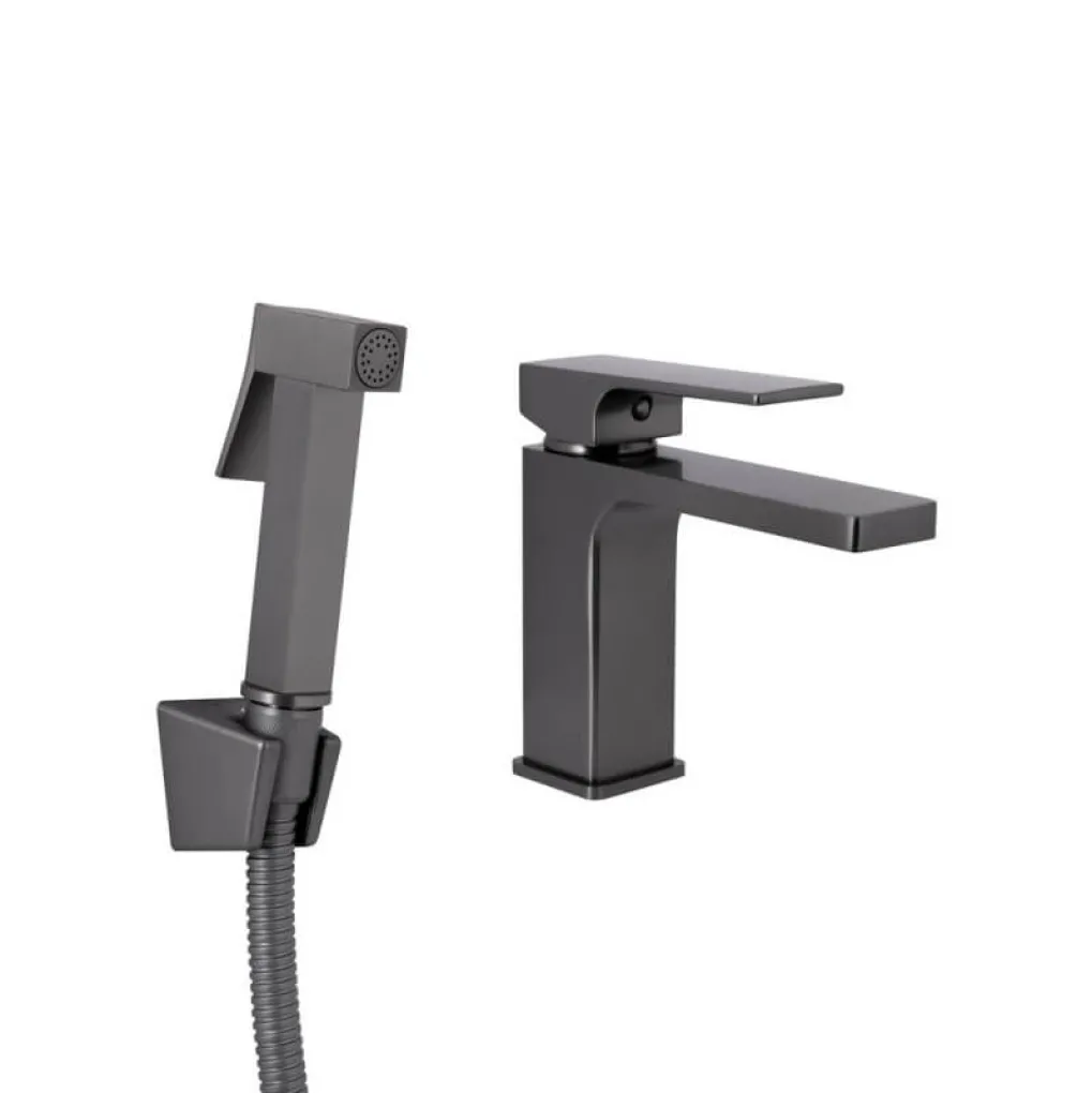 Смеситель для раковины Qtap Gemini с гигиеническим душем Gunmetal Black (QTGEM272GMB45692)- Фото 1