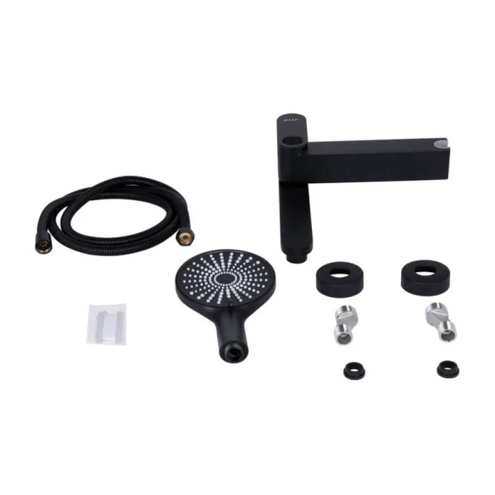 Змішувач для ванни Qtap Jay з душовим гарнітуром Black Matt (QTJAY260BLM45548)- Фото 2