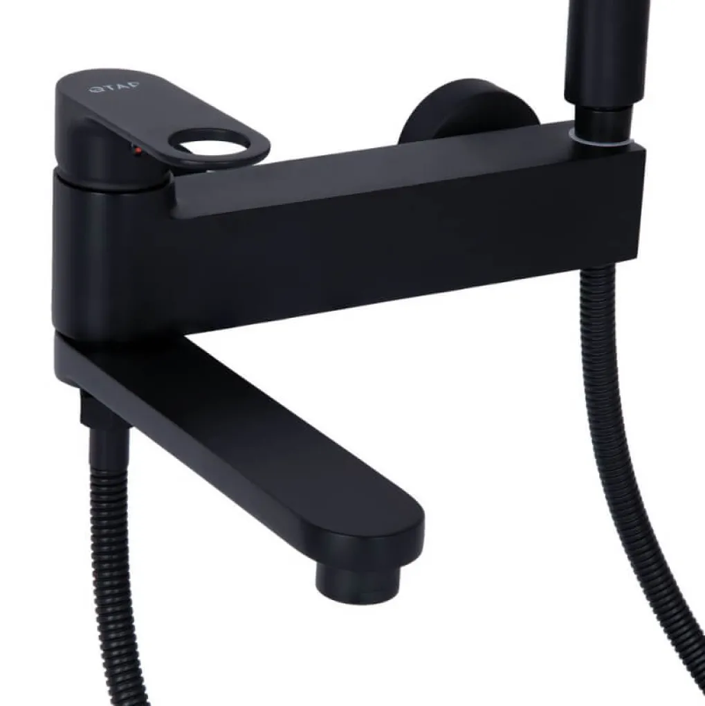 Змішувач для ванни Qtap Jay з душовим гарнітуром Black Matt (QTJAY260BLM45548)- Фото 3
