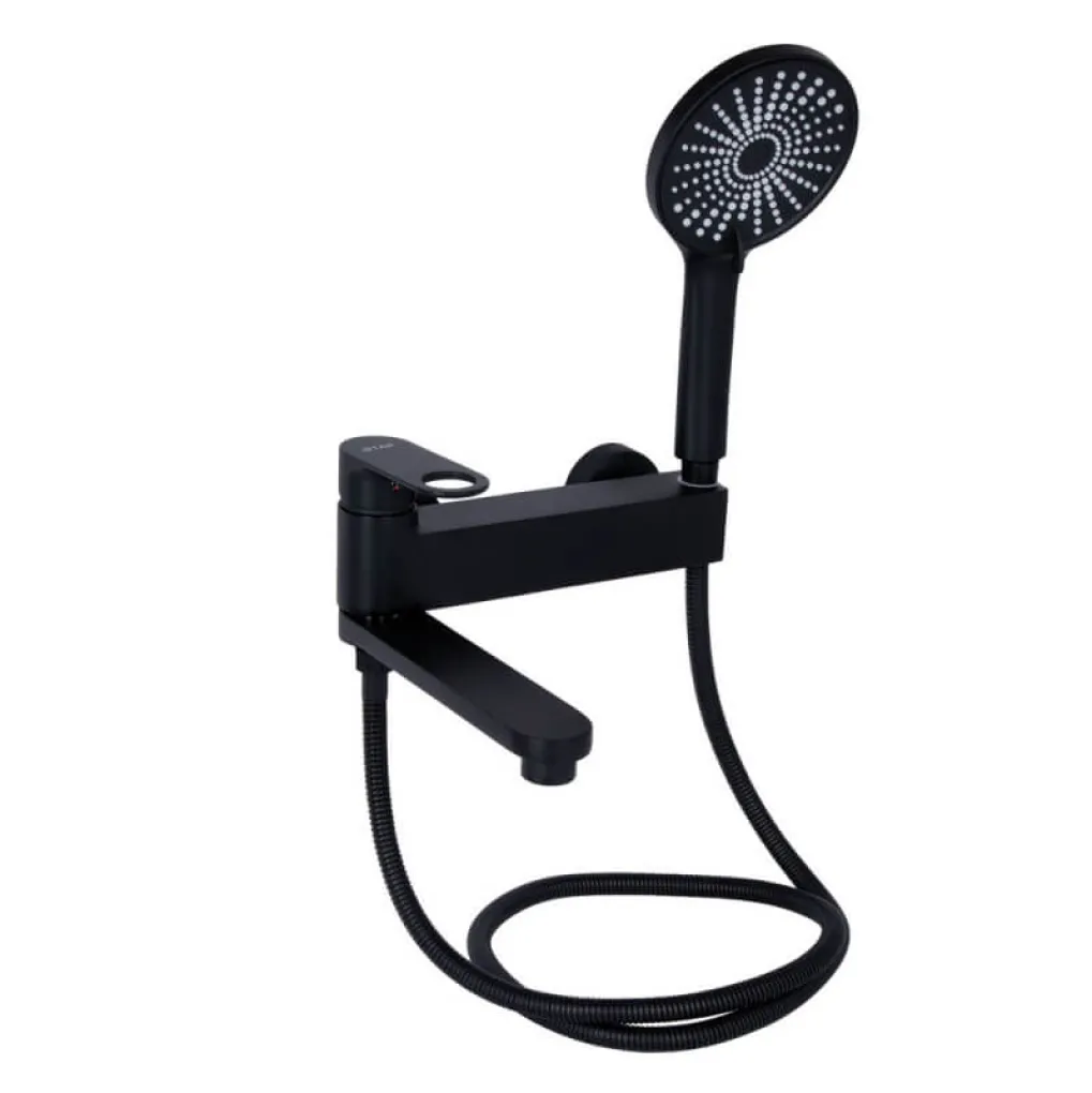 Змішувач для ванни Qtap Jay з душовим гарнітуром Black Matt (QTJAY260BLM45548)- Фото 1