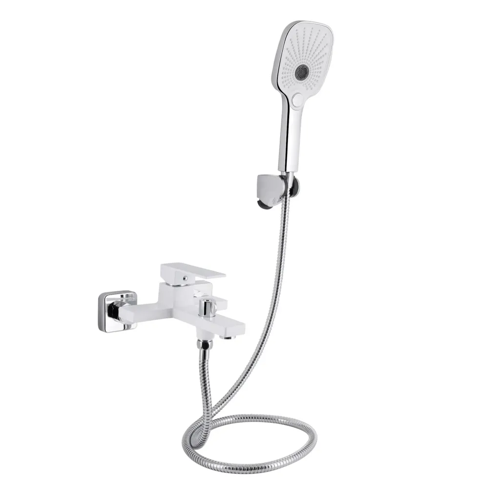 Змішувач для ванни Qtap Gemini з душовим гарнітуром хром/білий (QTGEM259CRW45683)- Фото 1