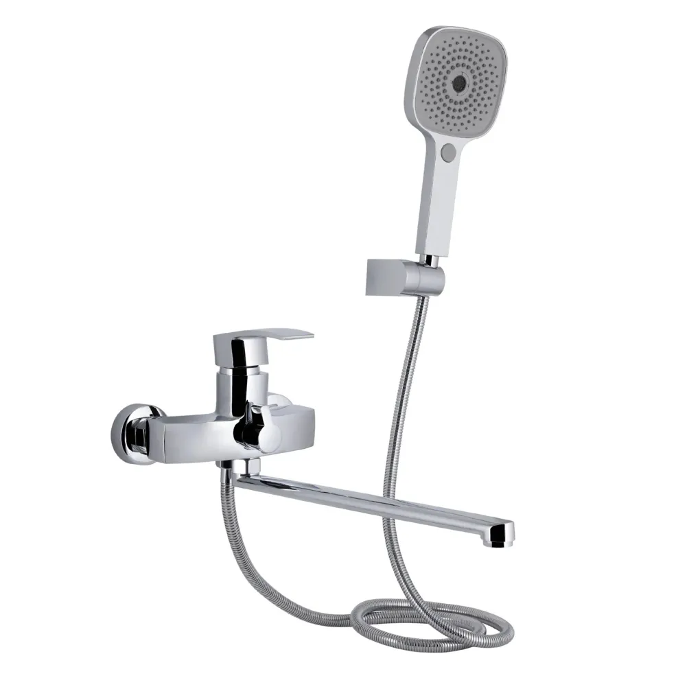 Змішувач для ванни Qtap Swan Eco з довгим виливом з душовим гарнітуром хром (QTSWA2601CRM45533)- Фото 1