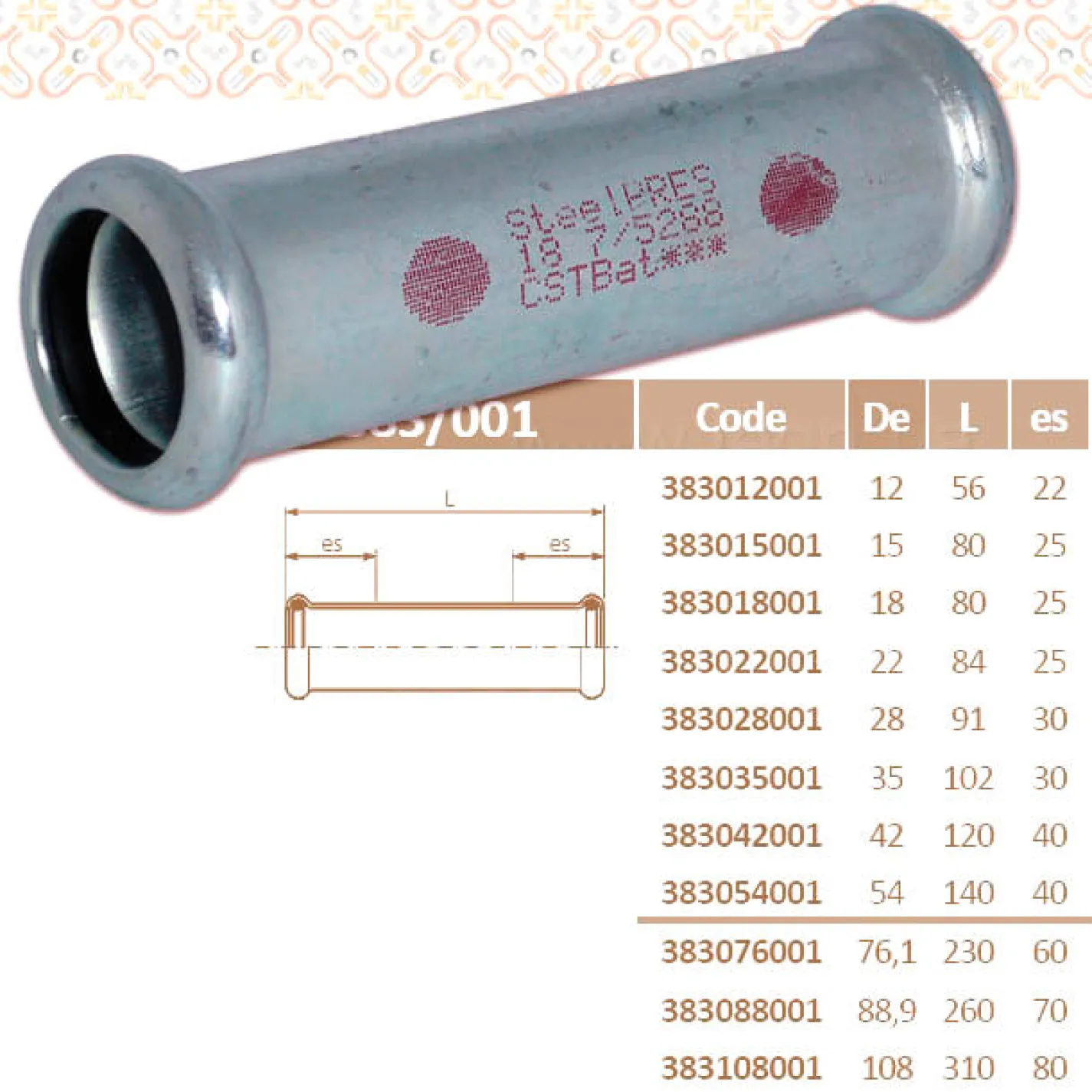 Муфта стальная RM SteelPres 383/001 Ø15 подовжена оцинкованная (отопление) - Фото 2