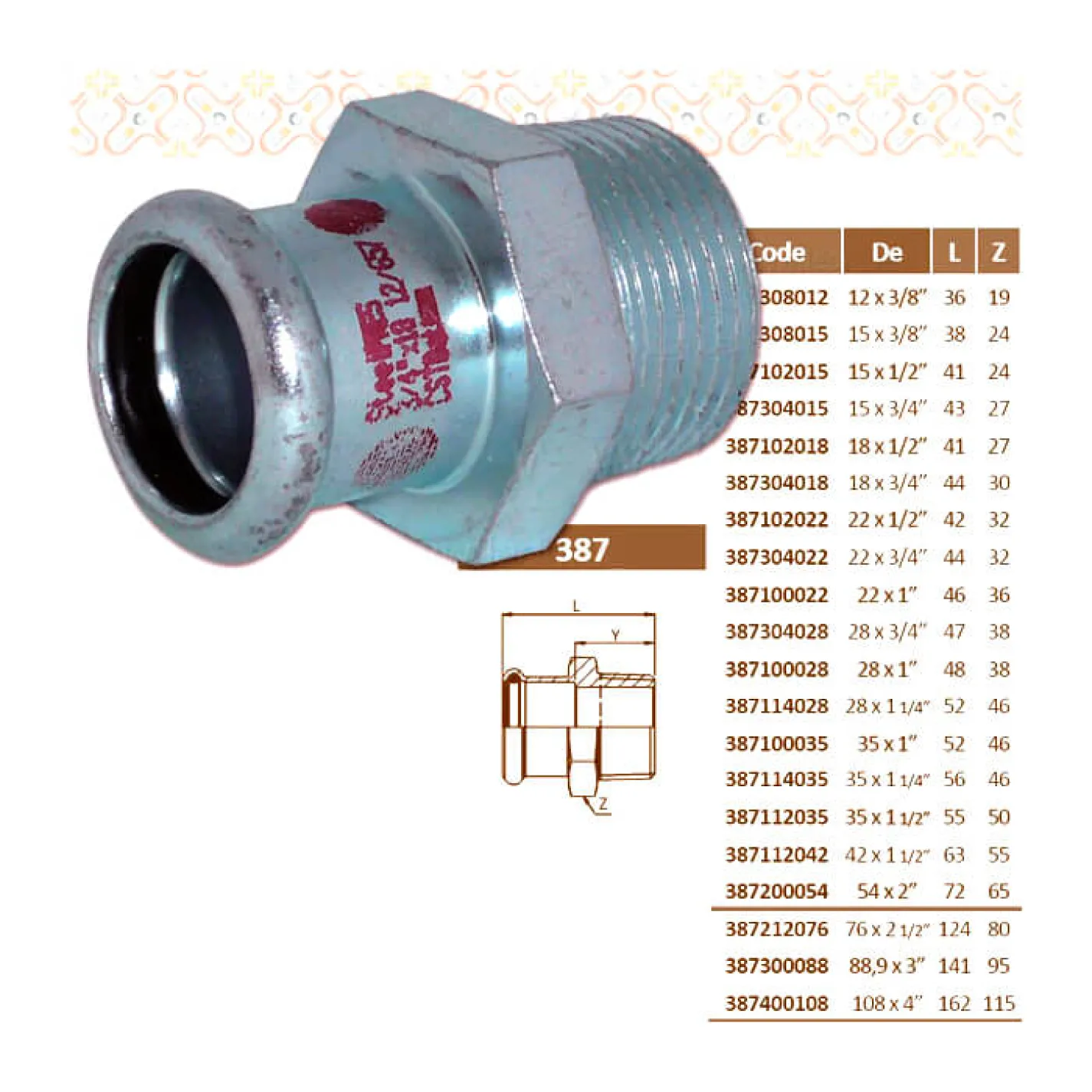 Перехідник сталевий RM SteelPres 387 Ø28 х 1 1/4" З оцинкований (опалення) - Фото 2