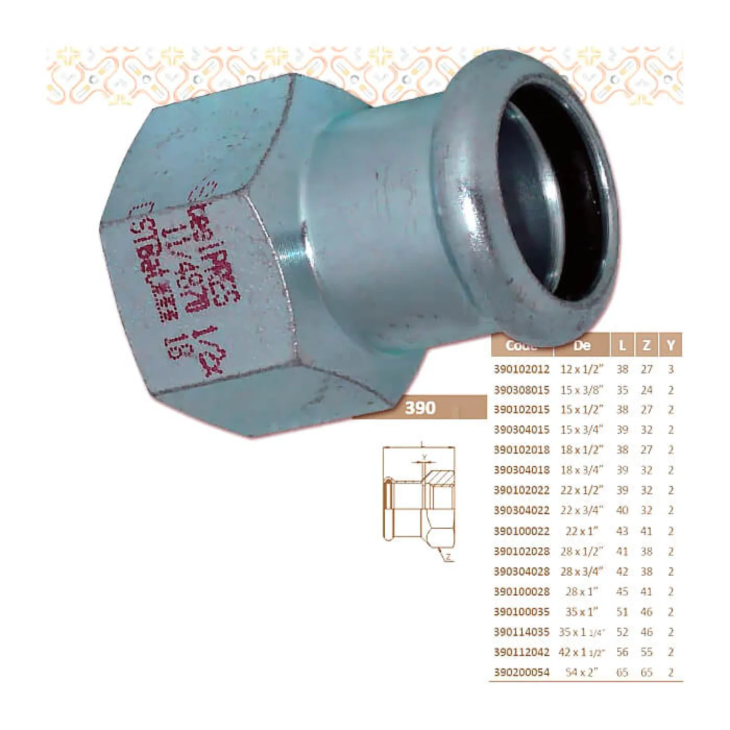 Перехідник сталевий RM SteelPres 390 Ø15 х 1/2 В оцинкований (опалення) - Фото 2